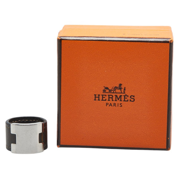エルメス ルーリー リング 指輪 カーキ シルバー レザー メタル レディース HERMES 【中古】