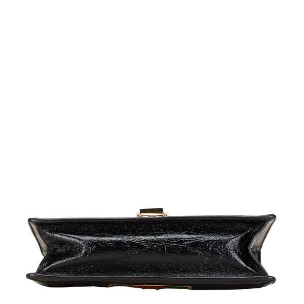 グッチ シェリーライン シルヴィ 斜め掛け ショルダーバッグ 524405 ブラック ベロア エナメル レディース GUCCI 【中古】