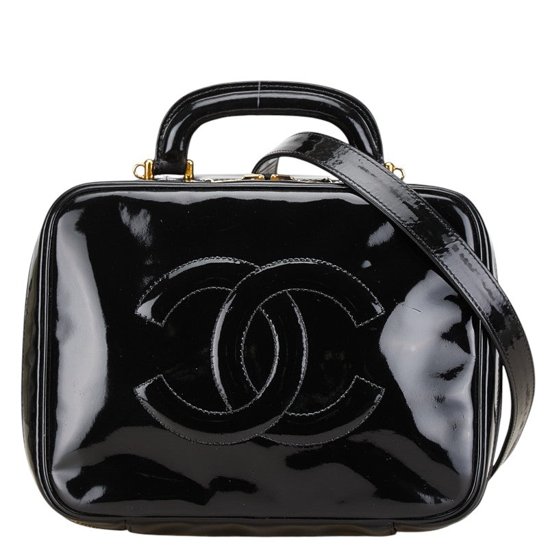シャネル ココマーク バニティバッグ ハンドバッグ ショルダーバッグ 2WAY ブラック ゴールド エナメル レディース CHANEL 【中古】