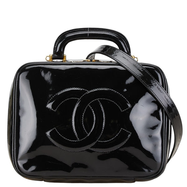 シャネル ココマーク バニティバッグ ハンドバッグ ショルダーバッグ 2WAY ブラック ゴールド エナメル レディース CHANEL 【中古】
