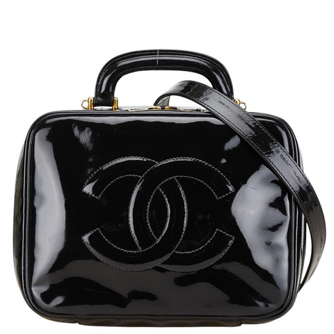 シャネル ココマーク バニティバッグ ハンドバッグ ショルダーバッグ 2WAY ブラック ゴールド エナメル レディース CHANEL 【中古】