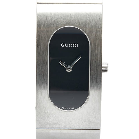 グッチ バングルウォッチ 腕時計 2400L クオーツ ブラック文字盤 ステンレススチール レディース GUCCI 【中古】