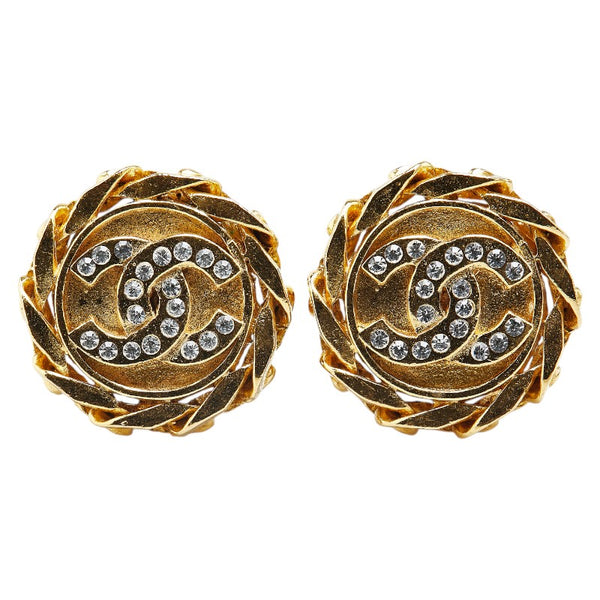 シャネル ココマーク ラウンド ラインストーン イヤリング ゴールド メッキ レディース CHANEL 【中古】
