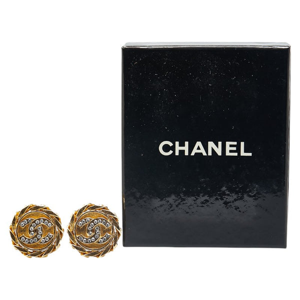 シャネル ココマーク ラウンド ラインストーン イヤリング ゴールド メッキ レディース CHANEL 【中古】