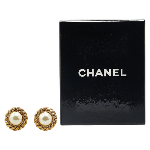 シャネル ラウンド フェイクパール イヤリング ゴールド メッキ レディース CHANEL 【中古】