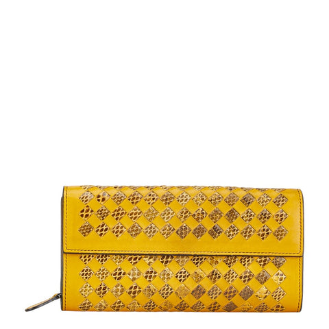 ボッテガヴェネタ イントレチャート 長財布 イエロー レザー パイソン レディース BOTTEGAVENETA 【中古】