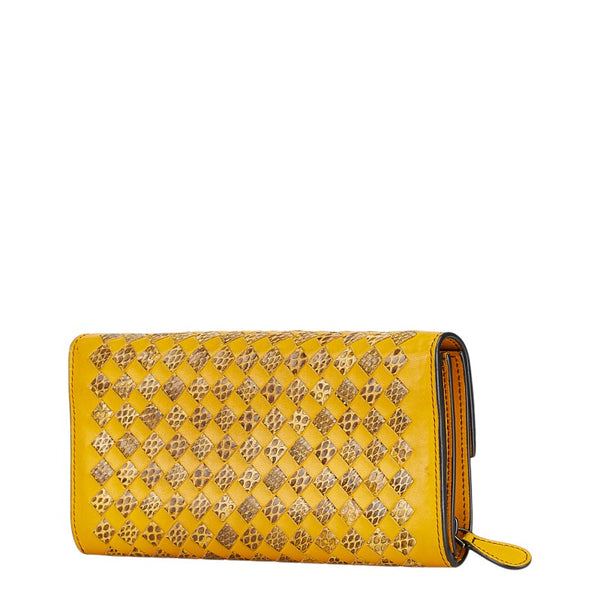 ボッテガヴェネタ イントレチャート 長財布 イエロー レザー パイソン レディース BOTTEGAVENETA 【中古】