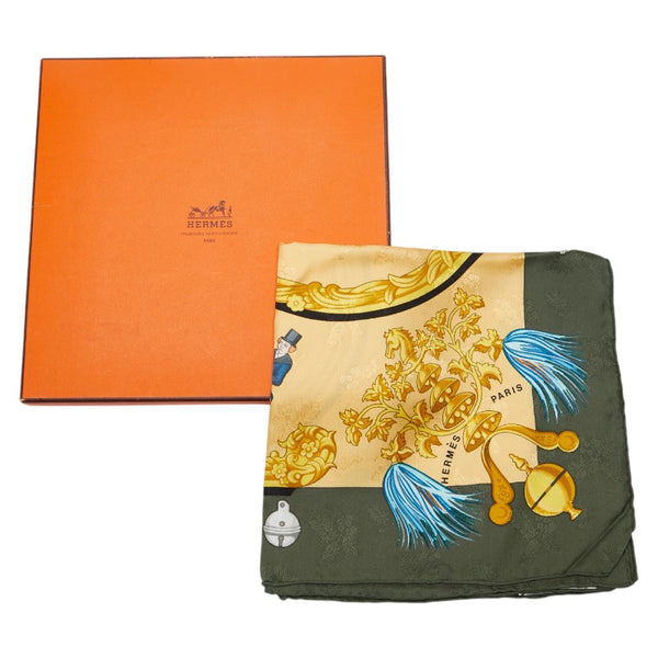 エルメス カレ90 Plumes et Grelots 羽飾りと鈴 スカーフ カーキ マルチカラー シルク レディース HERMES 【中古】