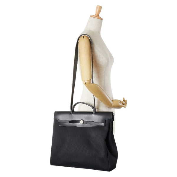 エルメス エールバッグMM ハンドバッグ ショルダーバッグ ブラック トワルオフィシエ ボックスカーフ レディース HERMES 【中古】