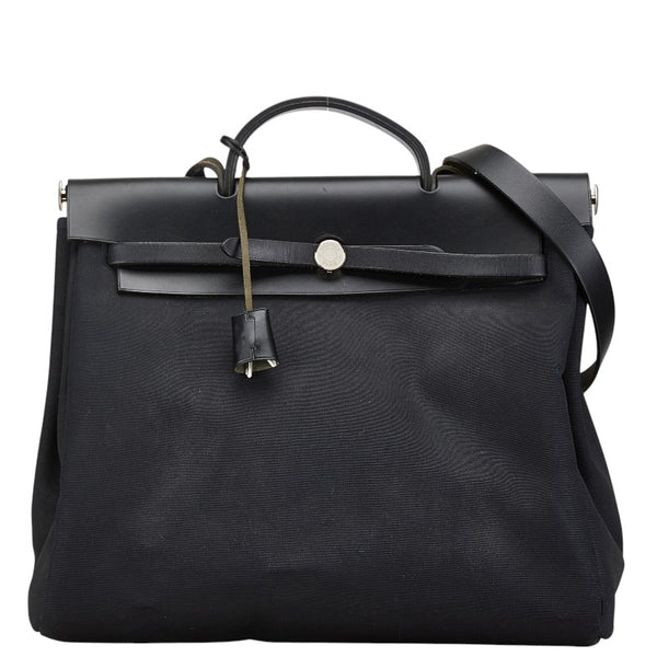 エルメス エールバッグMM ハンドバッグ ショルダーバッグ ブラック トワルオフィシエ ボックスカーフ レディース HERMES 【中古】