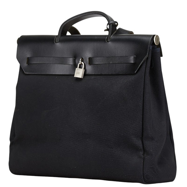 エルメス エールバッグMM ハンドバッグ ショルダーバッグ ブラック トワルオフィシエ ボックスカーフ レディース HERMES 【中古】