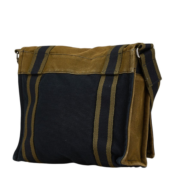 エルメス フールトゥ バサス MM 斜め掛け ショルダーバッグ ブラック カーキグリーン キャンバス レディース HERMES 【中古】