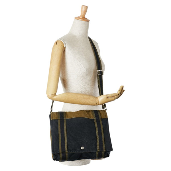 エルメス フールトゥ バサス MM 斜め掛け ショルダーバッグ ブラック カーキグリーン キャンバス レディース HERMES 【中古】