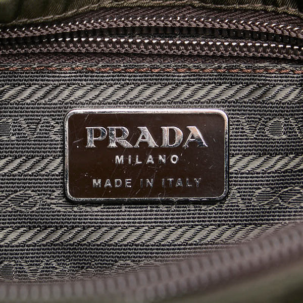 プラダ 三角ロゴプレート ショルダーバッグ メッセンジャーバッグ カーキ ブラウン ナイロン レザー レディース PRADA 【中古】