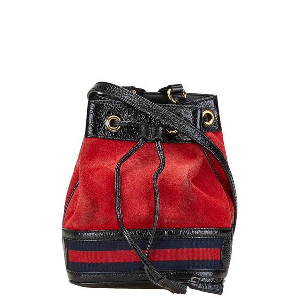 グッチ 巾着型 斜め掛け ショルダーバッグ 550620 レッド ブラック レザー スエード レディース GUCCI 【中古】