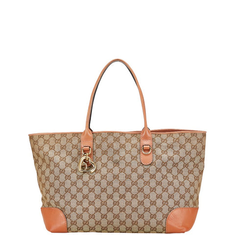 グッチ GGキャンバス ハートビット トートバッグ ショルダーバッグ 269956 ベージュ ブラウン キャンバス レザー レディース GUCCI 【中古】