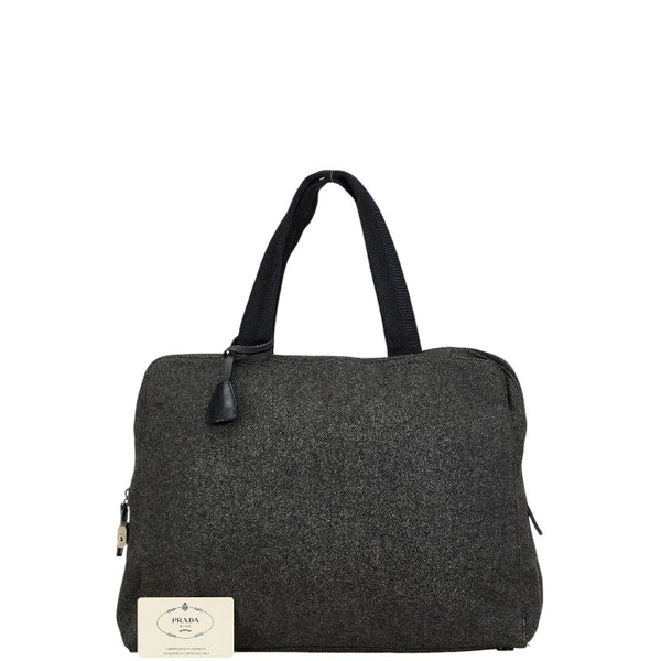 プラダ 三角ロゴプレート ハンドバッグ トートバッグ グレー ウール レディース PRADA 【中古】