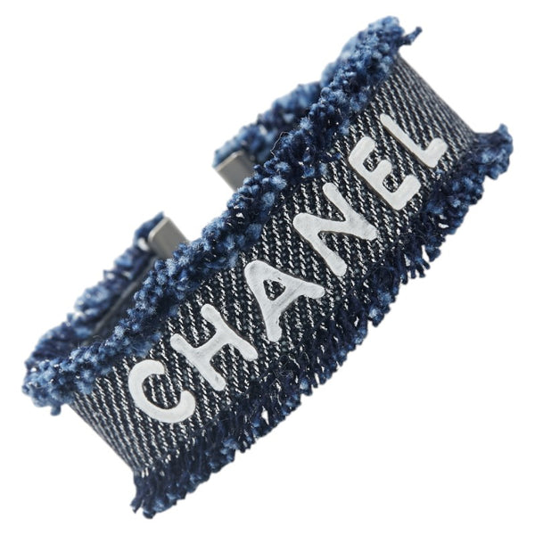 シャネル ロゴ ブレスレット ブルー デニム レザー レディース CHANEL 【中古】