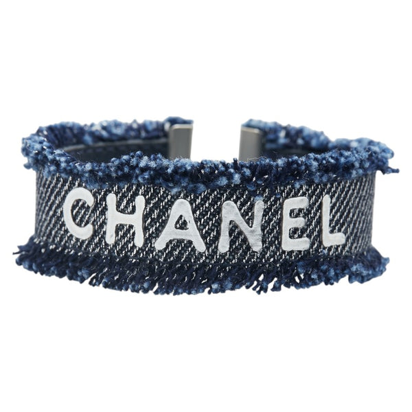 シャネル ロゴ ブレスレット ブルー デニム レザー レディース CHANEL 【中古】
