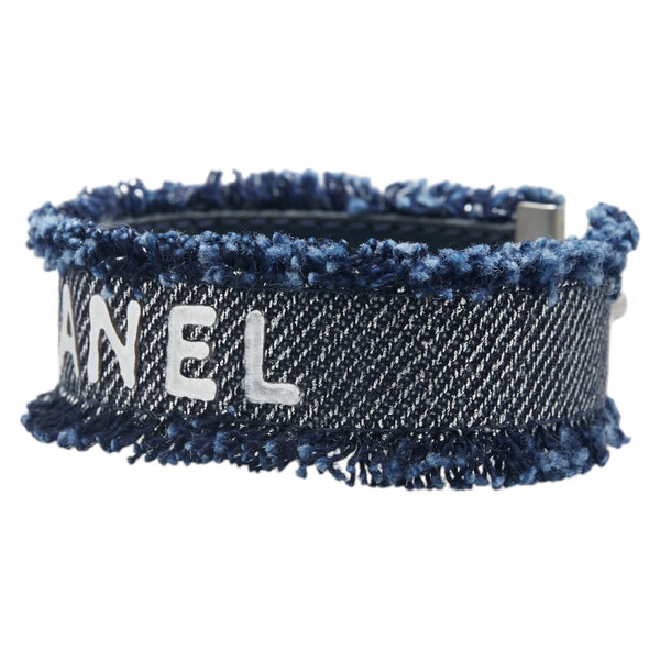 シャネル ロゴ ブレスレット ブルー デニム レザー レディース CHANEL 【中古】