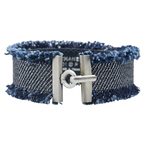 シャネル ロゴ ブレスレット ブルー デニム レザー レディース CHANEL 【中古】