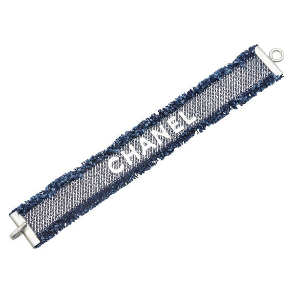 シャネル ロゴ ブレスレット ブルー デニム レザー レディース CHANEL 【中古】