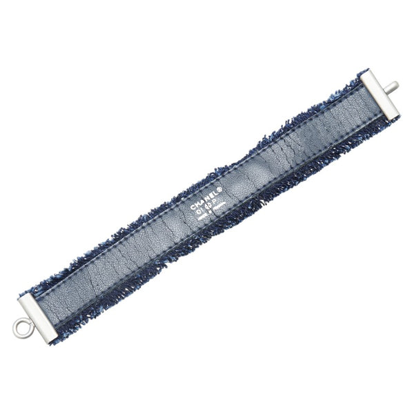 シャネル ロゴ ブレスレット ブルー デニム レザー レディース CHANEL 【中古】