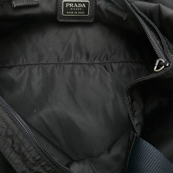 プラダ 三角ロゴプレート トートバッグ ブラック ネイビー ナイロン レディース PRADA 【中古】