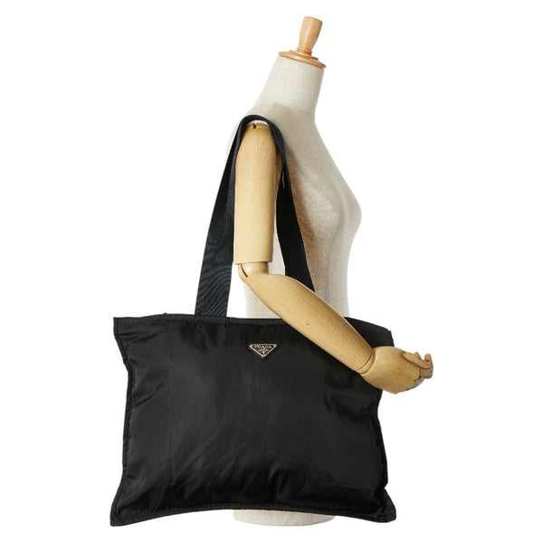 プラダ 三角ロゴプレート トートバッグ ブラック ネイビー ナイロン レディース PRADA 【中古】