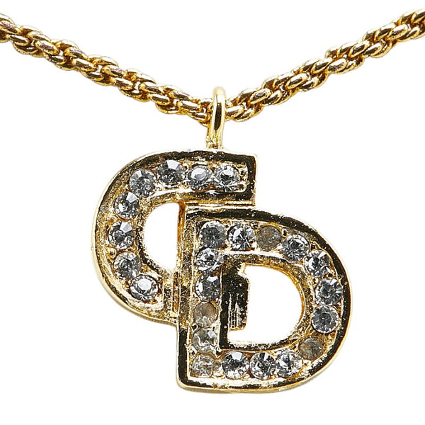 ディオール CDロゴ ラインストーン ネックレス ゴールド メッキ レディース Dior 【中古】