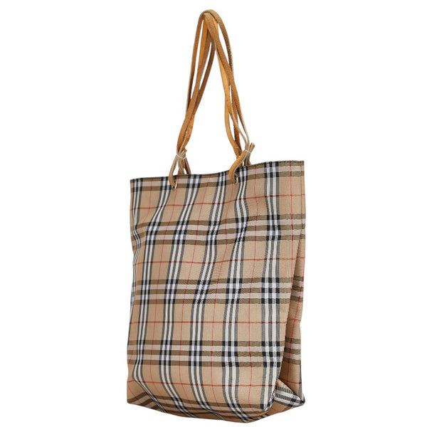 バーバリー ノバチェック トートバッグ ベージュ ブラック ナイロン レザー レディース BURBERRY 【中古】