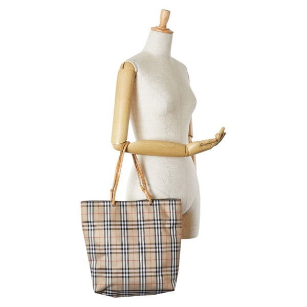 バーバリー ノバチェック トートバッグ ベージュ ブラック ナイロン レザー レディース BURBERRY 【中古】