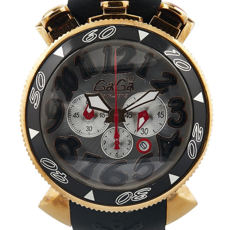 ガガミラノ クロノ48 腕時計 6056.6 クオーツ シルバー文字盤 ステンレススチール ラバー メンズ 【中古】