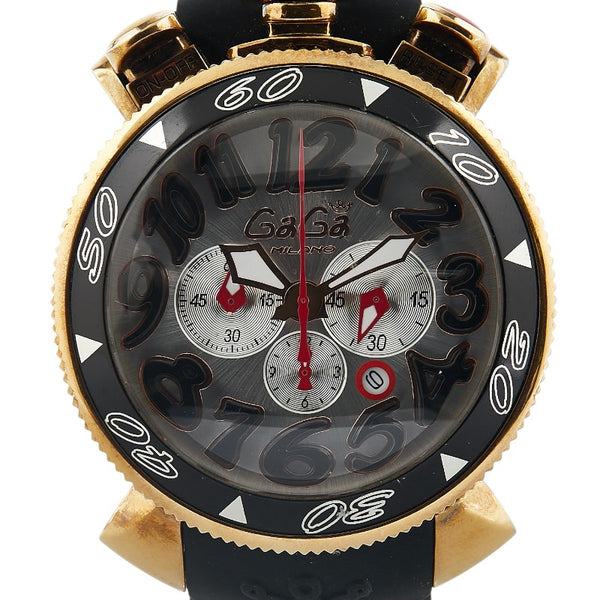 ガガミラノ クロノ48 腕時計 6056.6 クオーツ シルバー文字盤 ステンレススチール ラバー メンズ 【中古】