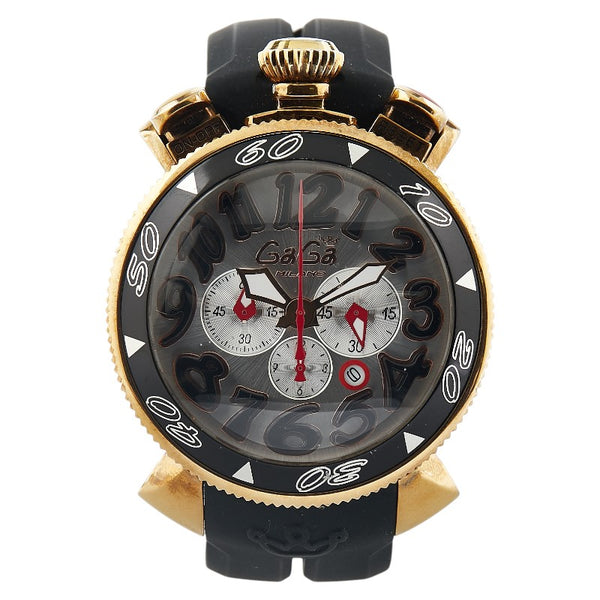 ガガミラノ クロノ48 腕時計 6056.6 クオーツ シルバー文字盤 ステンレススチール ラバー メンズ 【中古】