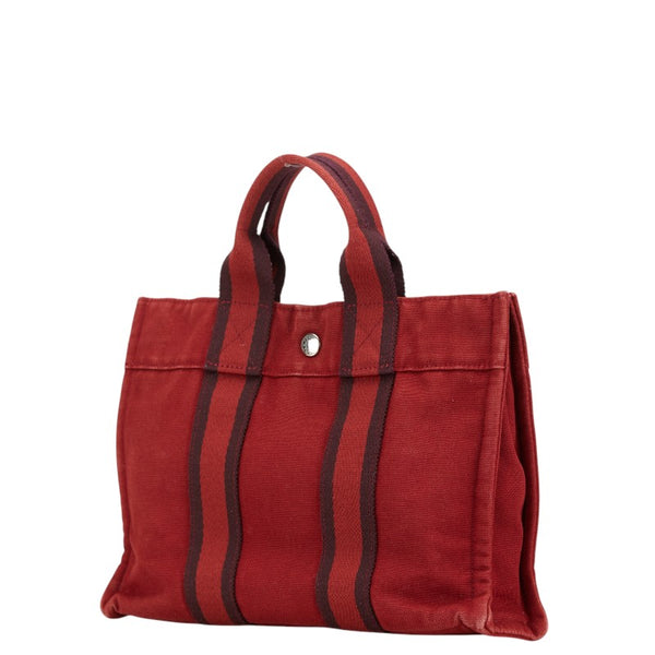 エルメス フールトゥ トートPM ハンドバッグ レッド キャンバス レディース HERMES 【中古】