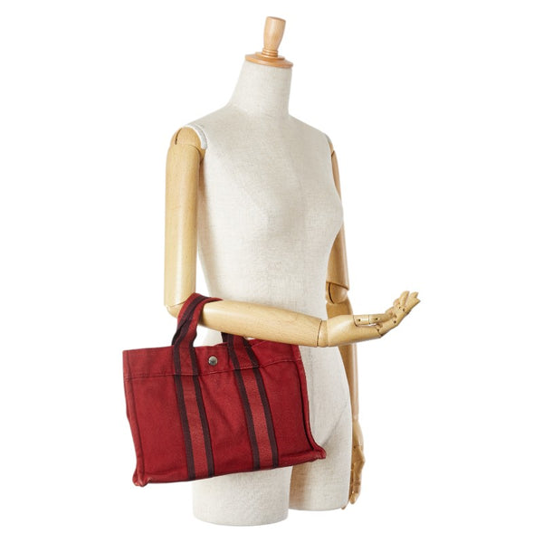 エルメス フールトゥ トートPM ハンドバッグ レッド キャンバス レディース HERMES 【中古】