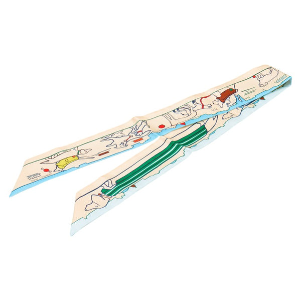 エルメス ツイリー Les Chiens Parisiens パリジャンの犬 スカーフ ベージュ ブルー マルチカラー シルク レディース HERMES 【中古】