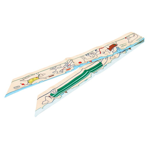 エルメス ツイリー Les Chiens Parisiens パリジャンの犬 スカーフ ベージュ ブルー マルチカラー シルク レディース HERMES 【中古】