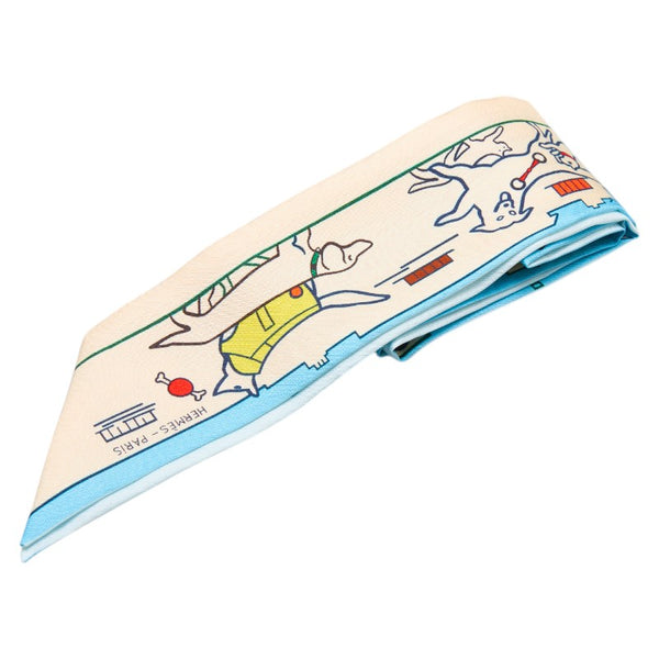 エルメス ツイリー Les Chiens Parisiens パリジャンの犬 スカーフ ベージュ ブルー マルチカラー シルク レディース HERMES 【中古】