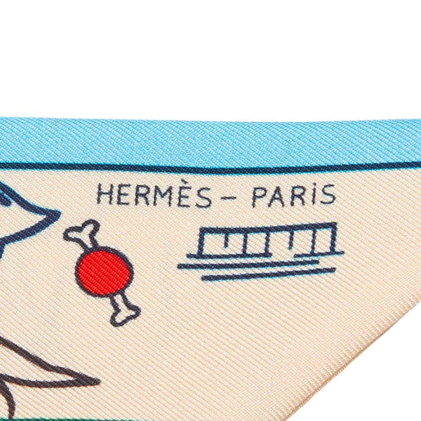 エルメス ツイリー Les Chiens Parisiens パリジャンの犬 スカーフ ベージュ ブルー マルチカラー シルク レディース HERMES 【中古】