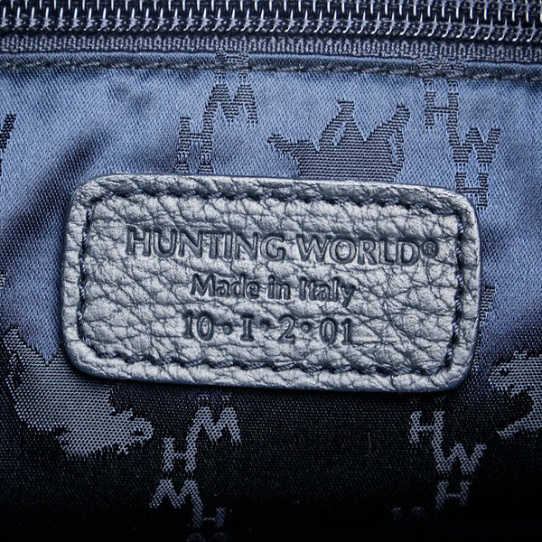 ハンティングワールド ハンドバッグ ネイビー グレー キャンバス レザー レディース HUNTING WORLD 【中古】