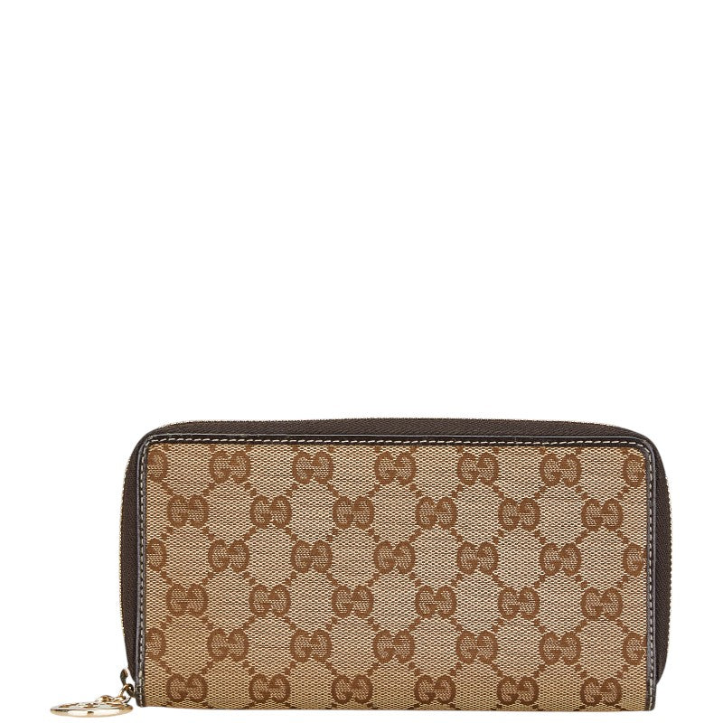 グッチ GGキャンバス ラブリー ラウンドファスナー 長財布 ベージュ ブラウン キャンバス レザー レディース GUCCI 【中古】