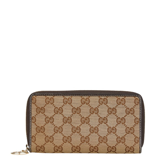グッチ GGキャンバス ラブリー ラウンドファスナー 長財布 ベージュ ブラウン キャンバス レザー レディース GUCCI 【中古】