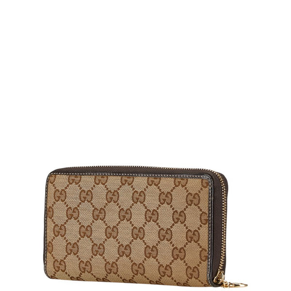 グッチ GGキャンバス ラブリー ラウンドファスナー 長財布 ベージュ ブラウン キャンバス レザー レディース GUCCI 【中古】