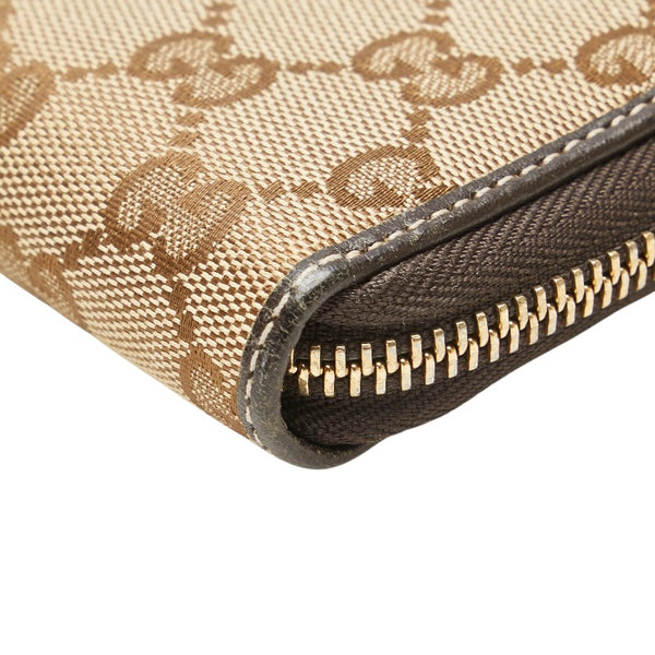 グッチ GGキャンバス ラブリー ラウンドファスナー 長財布 ベージュ ブラウン キャンバス レザー レディース GUCCI 【中古】