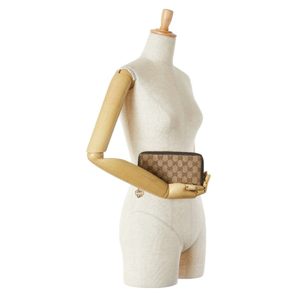 グッチ GGキャンバス ラブリー ラウンドファスナー 長財布 ベージュ ブラウン キャンバス レザー レディース GUCCI 【中古】