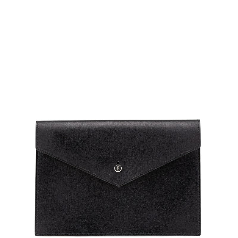 サンローラン レターカードケース 小物入れ ポーチ ブラック レザー レディース SAINT LAURENT 【中古】