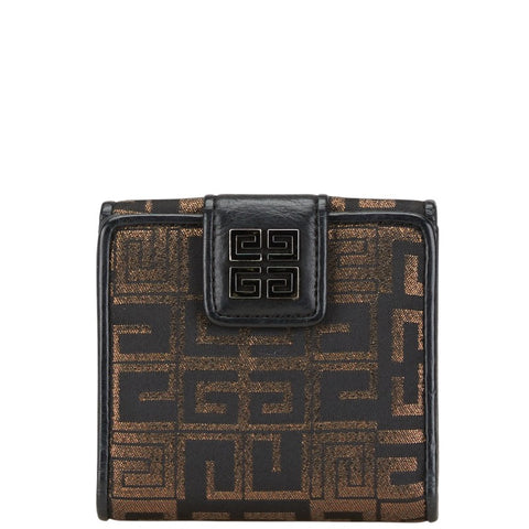 ジバンシー ロゴ 二つ折り財布 Wホック コンパクト 財布 ブラック ゴールド キャンバス レザー レディース Givenchy 【中古】