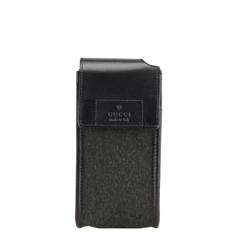 グッチ ポーチ 小物入れ 039 0982 3754 カーキ ブラック ウール レザー レディース GUCCI 【中古】